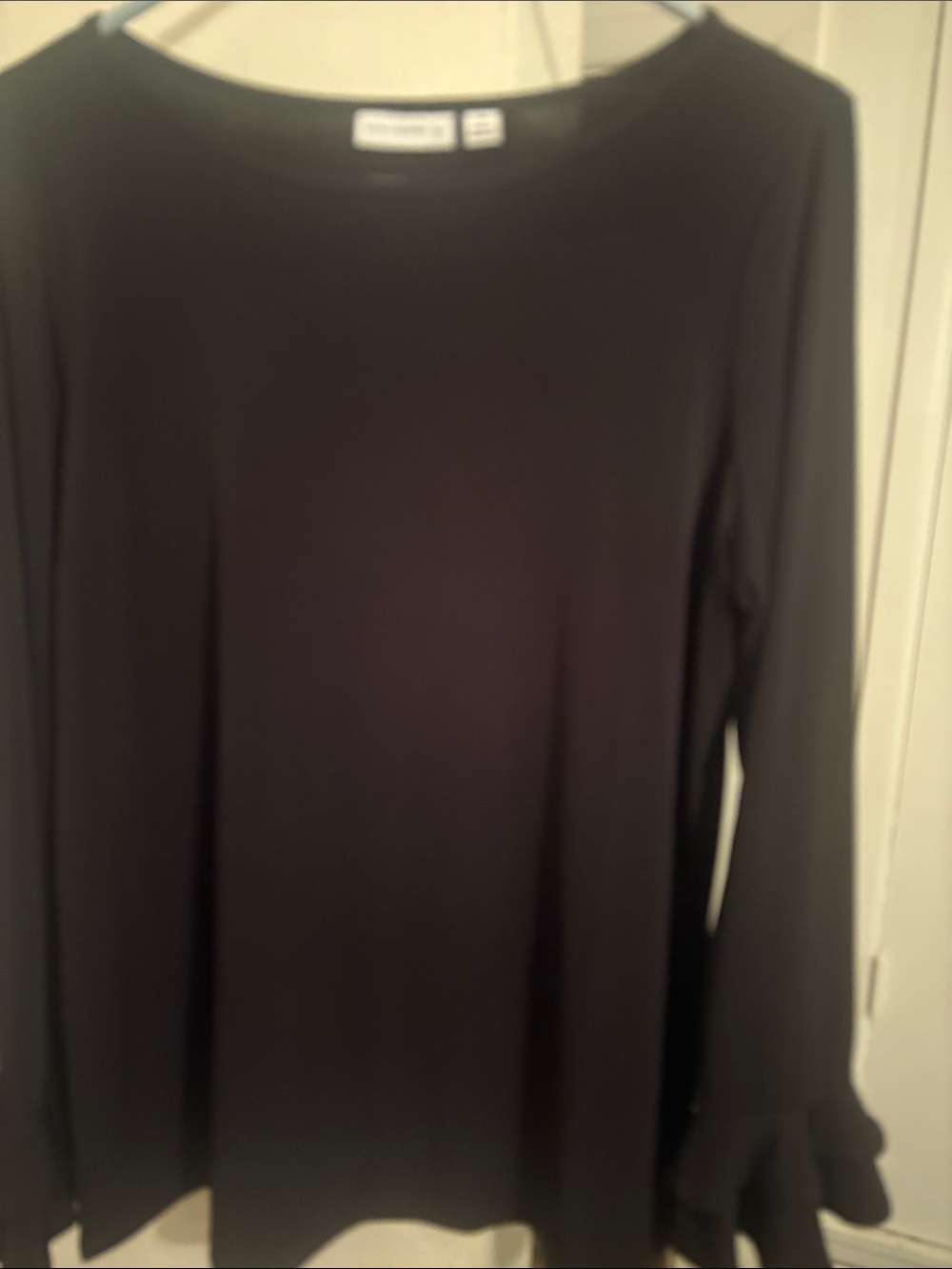 Susan Graver Black Long-Sleeve Ruffle Cuff Tee
